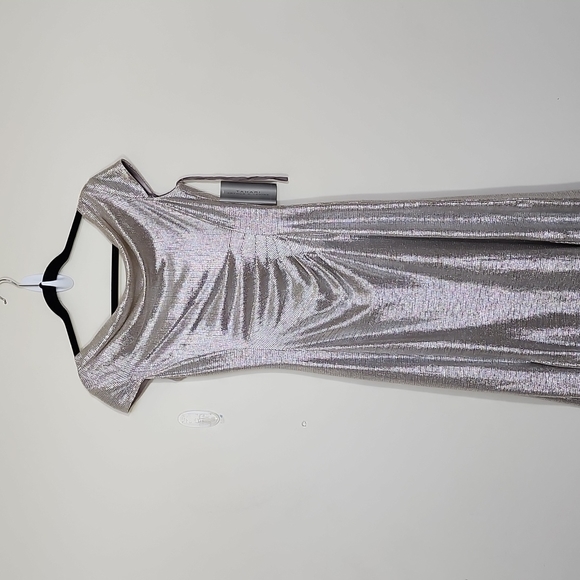Tahari Arthur S. Levine Women's Silver Cowl Neck Maxi Formal Dress Size 4 - Picture 2 of 11